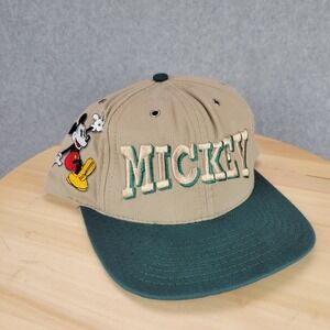 The Disney Store Mickey Mouse Hat Adult OS Khaki Green Vintage 90s Made in USA